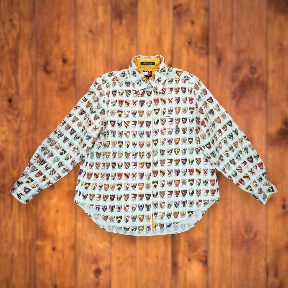 Vintage Tommy Hilfiger Long Sleeve‎ Shirt with Shields Crests Size 12. ~ Women's
